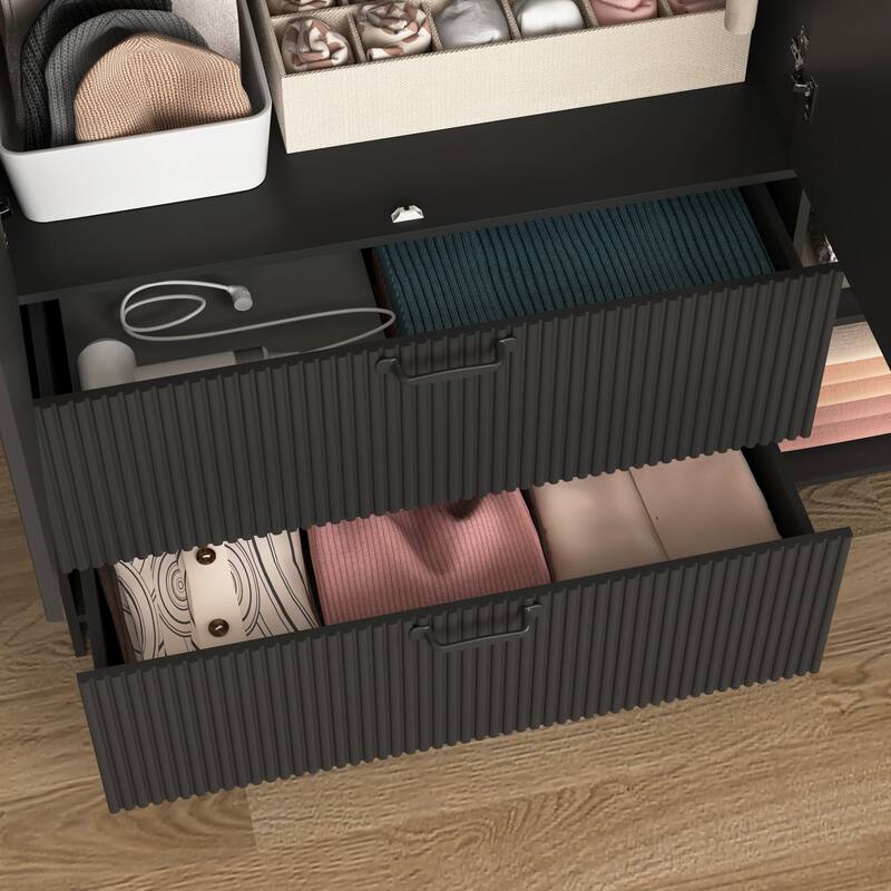 Wardrobe Closet with Automatic Motion Sensor Light, Half-length Mirror Door Armoire Storage Cabinet