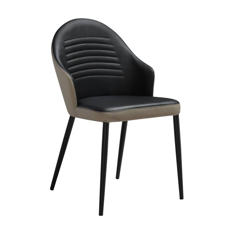 Nia 22 Inch Dining Chair Set of 2, Curved, Tufted Gray Faux Leather, Black