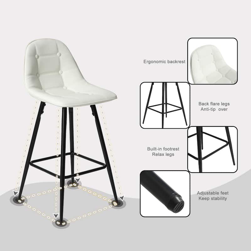 Armless Barstool Faux Leather Counter Height Chairs Set of 2