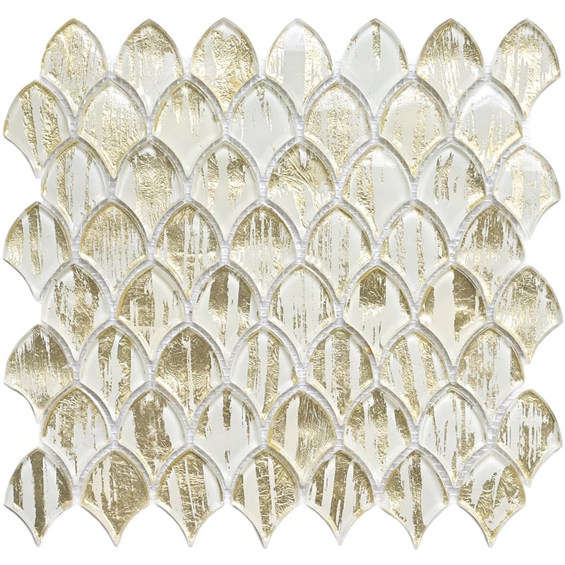 Apollo tile 11" x 11" Majeste Glossy Gold White Glass Tile (8.48 sq ft/case) - 10 Pack