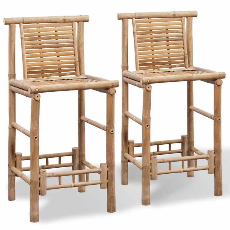 vidaXL Bamboo Bar Stools with Backs Set of 2, Brown - 20.9" x 17.7" x 40.2"