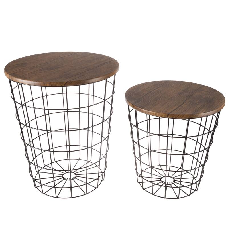 Lavish Home Set of 2 Storage Nesting Tables, Black