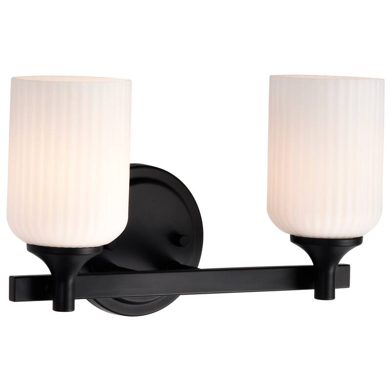Solara 2 Light Vanity Matte Black Finish Frosted Ribbed Glass - Matte Black