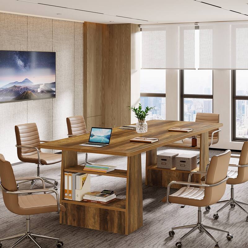 63” Conference Table with Storage Rectangular Meeting Table for Office - N/A - Brown