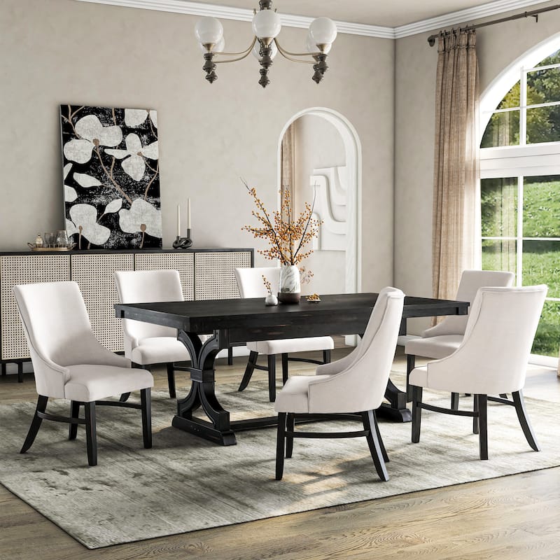 Furniture of America Kieran Farmhouse 7-Piece Black Wooden Dining Set - Black