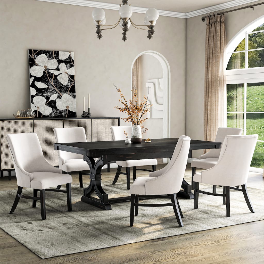 Furniture of America Kieran Farmhouse 7-Piece Black Wooden Dining Table Set