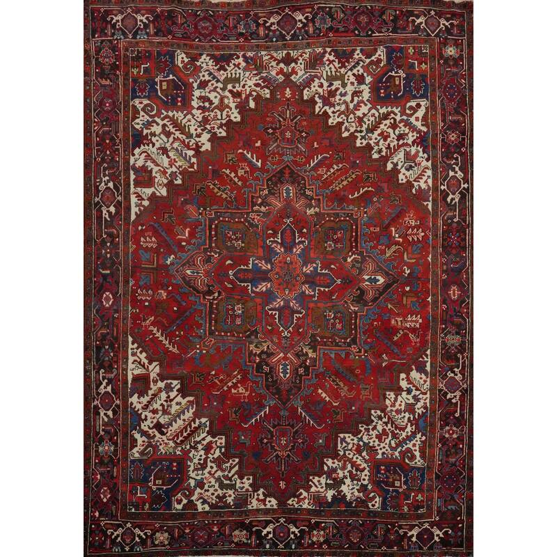 Hand Knotted Oriental 100% Wool Carpet Traditional Medallion Red Heriz Area Rug - 9' 11'' X 8' 0''