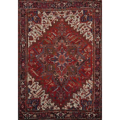 Hand Knotted Oriental 100% Wool Carpet Traditional Medallion Red Heriz Area Rug - 9' 11'' X 8' 0''