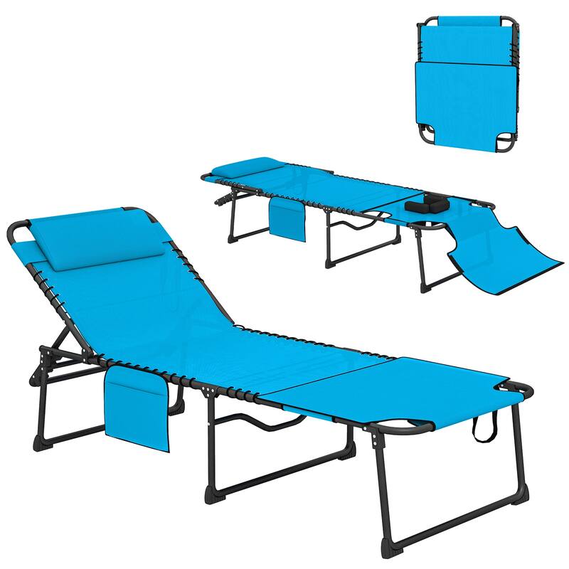 ,Outsunny Folding Chaise Lounge with 5-level Reclining Back, Outdoor Tanning Chair with Reading Face Hole