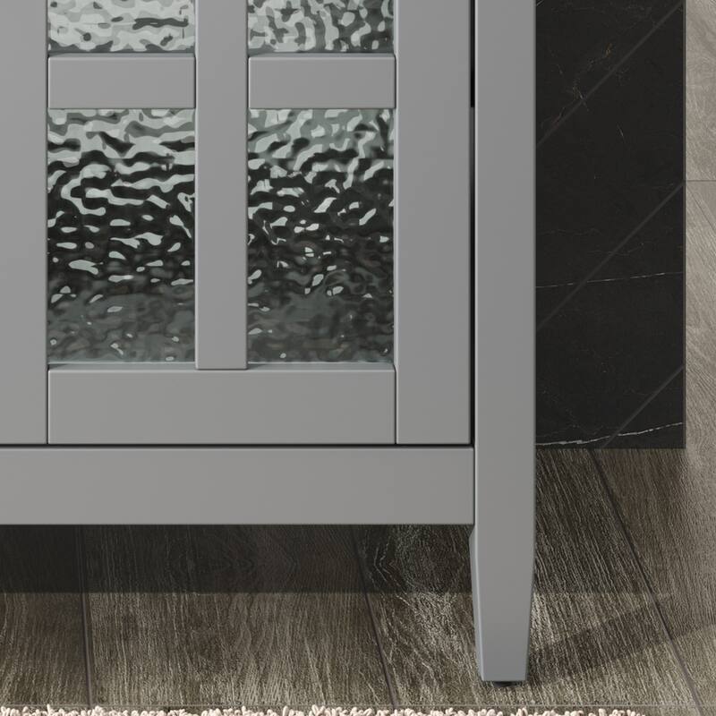 30" Storage Cabinet with Glass Doors, Bathroom Vanity with Ceramic Sink, Adjustable Shelf, Tip-Out Tray and Silver Metal Knobs