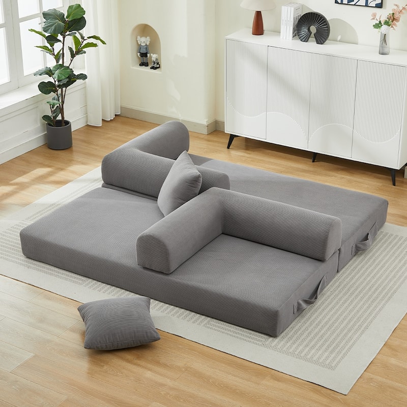 Folding Upholstered Sofa Bed, 78.5" Convertible Sleeper Sofa Bed with 2 Pillows, Fold Out Loveseat Couch, Futon Couch