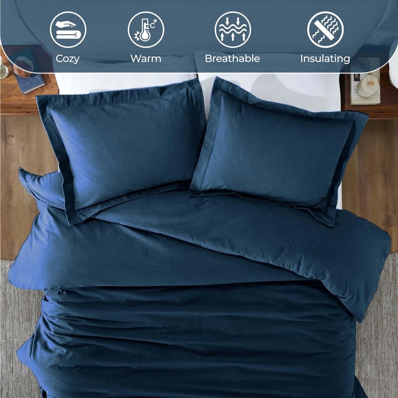 Superior Classic Solid Flannel Cotton Duvet Cover Set