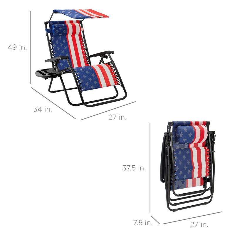 Multicolor Steel Zero Gravity Lounge Chair with Canopy and Accessory Tray - 34 L x 27 W x 49 H (inches)