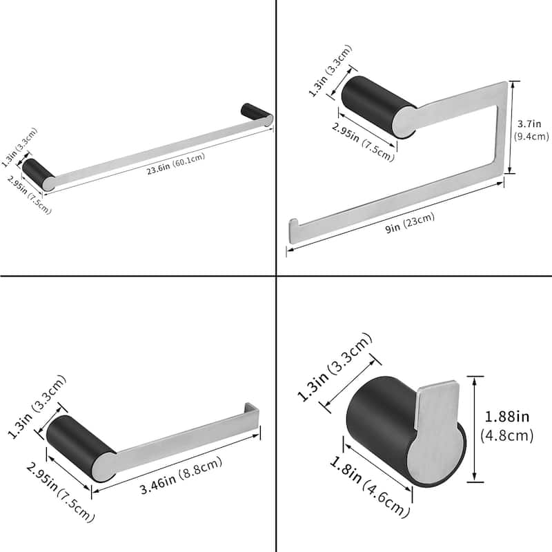 4-Piece Nickel Black Bathroom Hardware Set in Stainless Steel