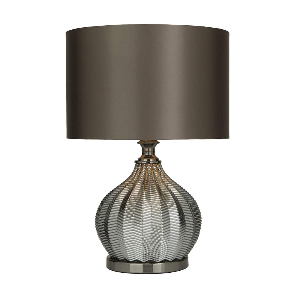 Polyester Room Table Lamp with Drum Shade - Silver - Roche River Decor