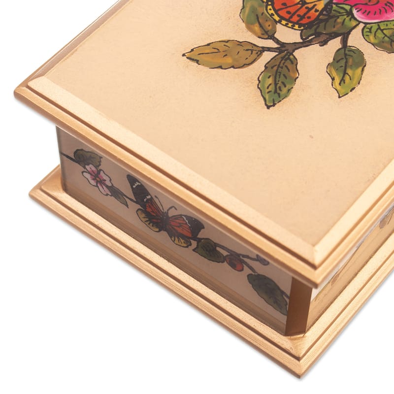 Novica Handmade Floral Hope Reverse-Painted Glass Decorative Box