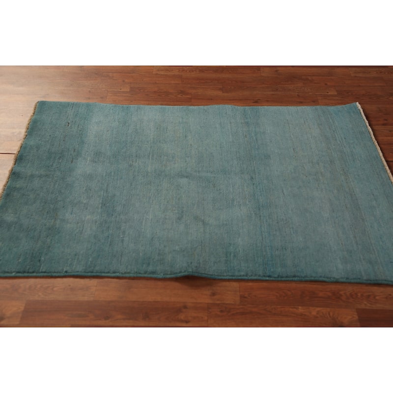 Blue Gabbeh Modern Rug Handmade Wool Carpet - 3'3" x 4'10"