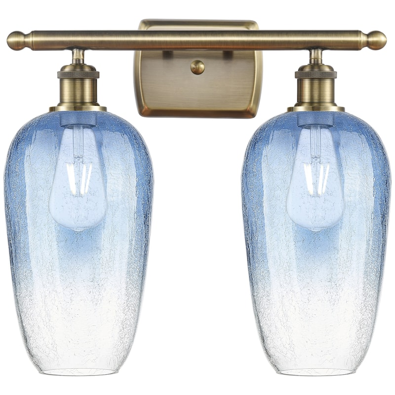 Innovations Lighting 516-2W-16-17 Brookhaven Flute Vanity Brookhaven - Antique Brass / Sapphire Blue