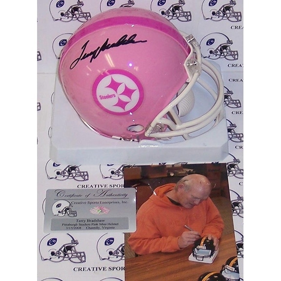 Terry Bradshaw Hand Signed Steelers Pink Mini Helmet PSADNA