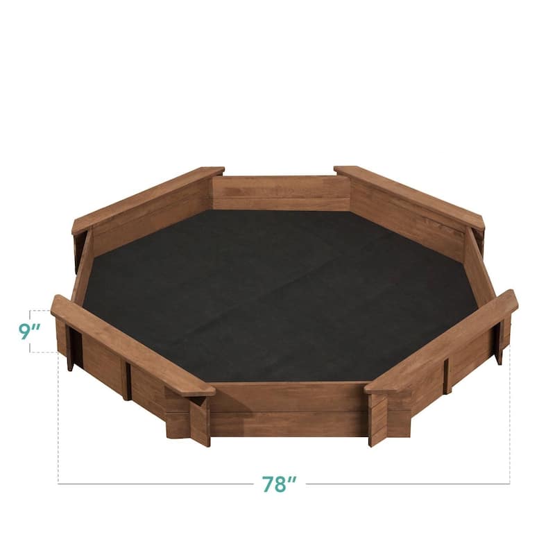 Outdoor Kids Sandbox with Bench Seats and Hemlock Wood Frame UV-Resistant Cover and Liner - 78”L x 78”W x 9”H