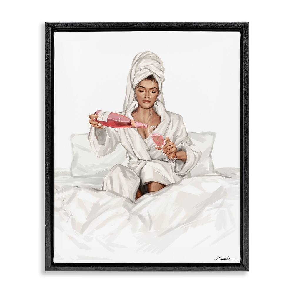 Stupell Pouring Rosé Wine in Bed Framed Floater Canvas Wall Art Design By Ziwei Li