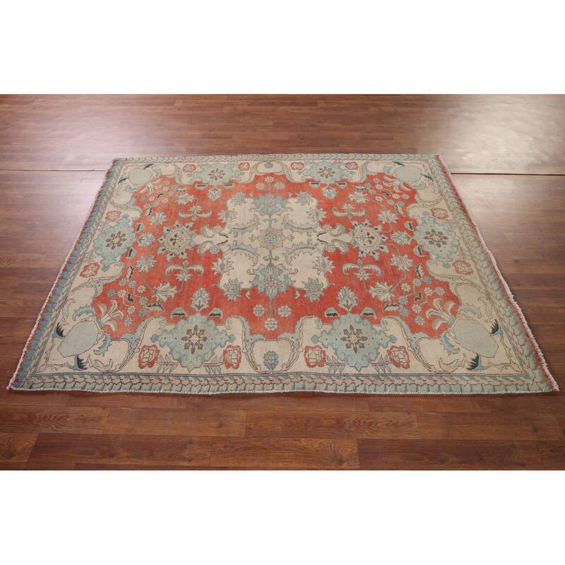 Distressed Kashmar Persian Vintage Area Rug Hand-Knotted Wool Carpet - 4'7" x 6'1"