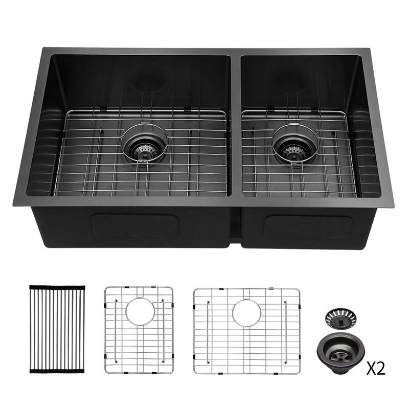 33 inch Gunmetal Black Double Bowl(60/40) Undermount Sink - 33x19x10 inch - 33x19x10 inch