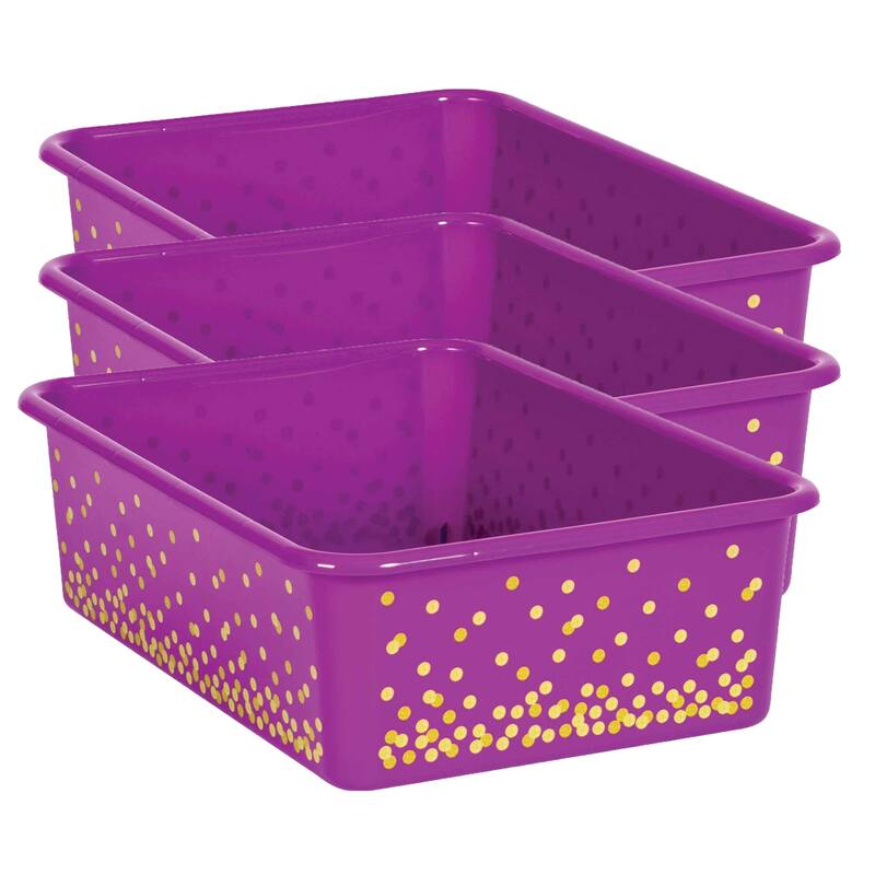 Teacher Created Resources Purple Confetti Large Plastic Storage Bin, Pack of 3