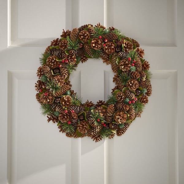 Plano 18 5 Pine Cone And Glitter Artificial Christmas Wreath Natural By Christopher Knight Home Natural Glitter Overstock 32046994