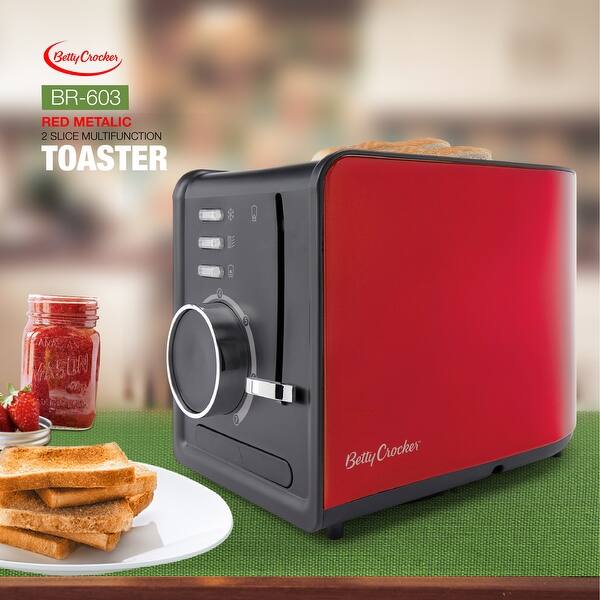 slide 1 of 5, Red metallic 2 slice multifunction toaster