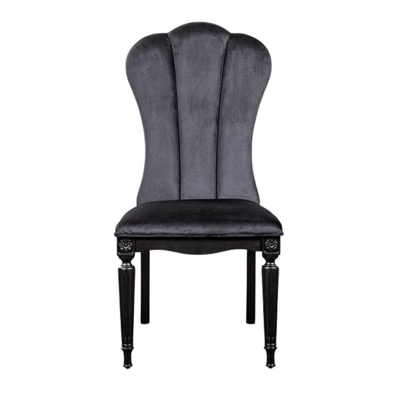 Hixe Side Dining Chair Set of 2, Scalloped, Turned Fluted Wood Legs, Black