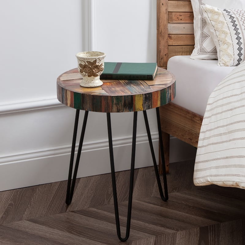 Greenage Reclaimed Wood End Table Living Room Night Stand Use - 16" x 16" x 21" Heigh - Gusset Round