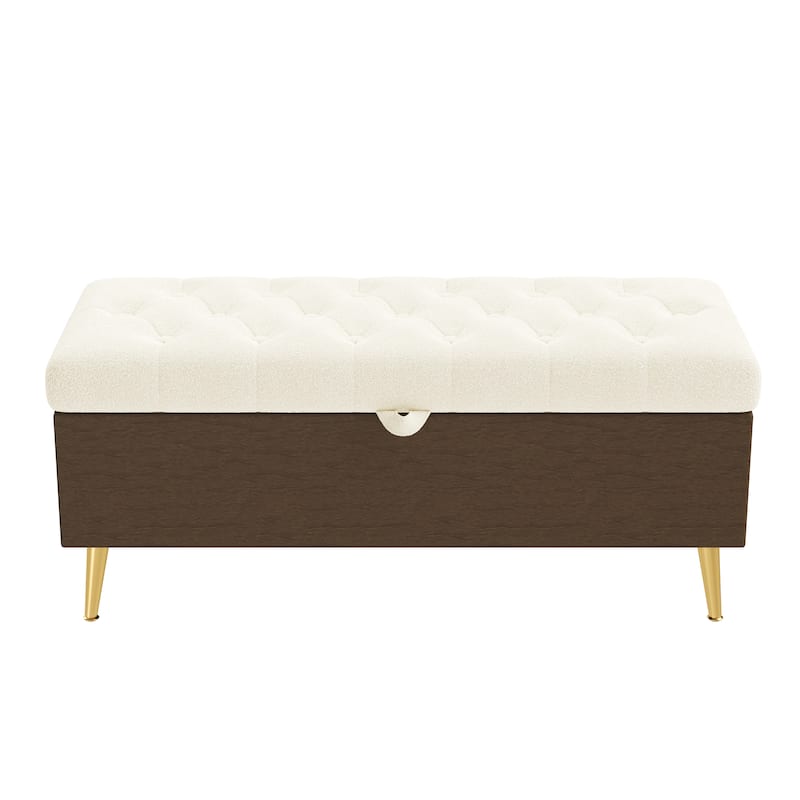 Roomfitters Modern Tufted Boucle Storage Ottoman Bench with Gold Metal Legs, Entryway End of Bed