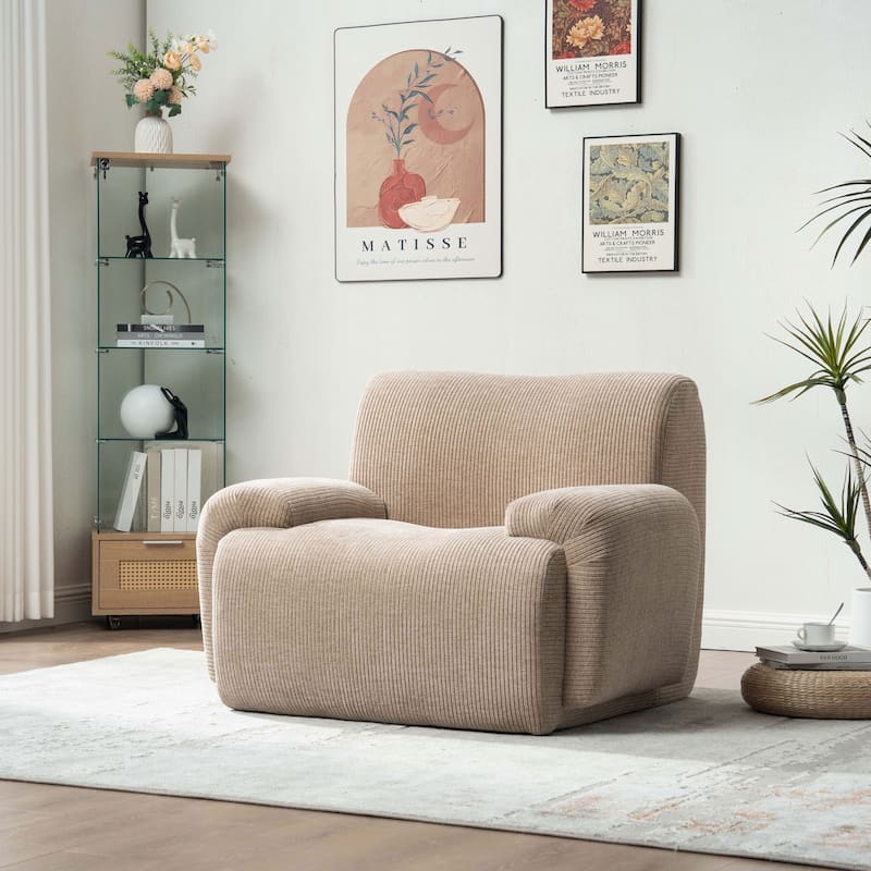 42''W Modern Chenille Upholstered Accent Chair with Deep Seats-No Assembly - Taupe/Stripe