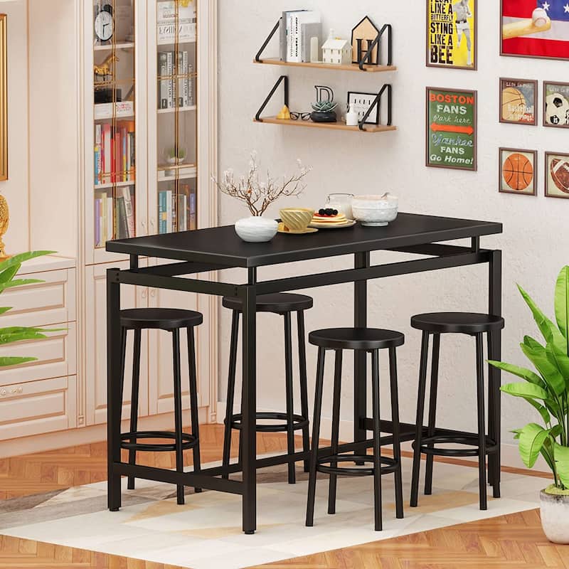 Eureka Industrial Modern Counter Height Pub 5-piece Dining Set, Wood Rustic Kitchen Dining Bar Set For Dining Room, Apartment