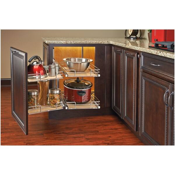 Rev-A-Shelf 2 Tier Base Cabinet Pullout Utensil Organizer with Soft Close,  Chrome / Maple, Steel