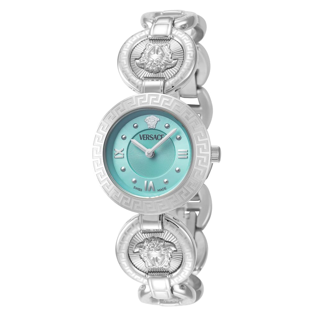 Versace Women's Greca Jewel 28mm Turquoise Dial Stainless Steel Quartz Watch - Silver-Tone - One Size