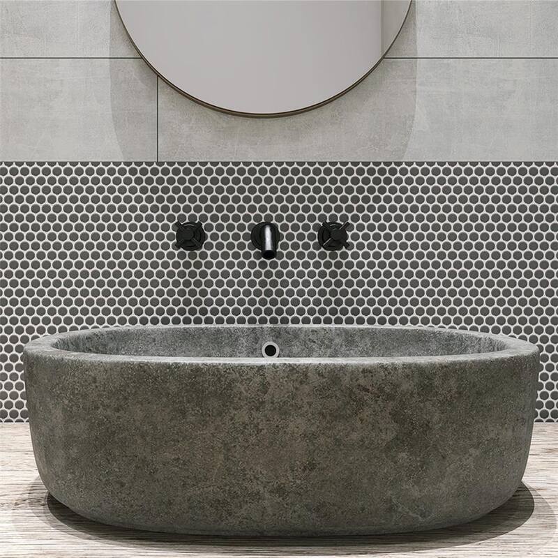 Merola Tile Gotham Penny Round Black 9.75" x 11.5" Unglazed Porcelain Mosaic Tile