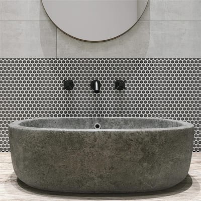 Merola Tile Gotham Penny Round Black 9.75" x 11.5" Unglazed Porcelain Mosaic Tile