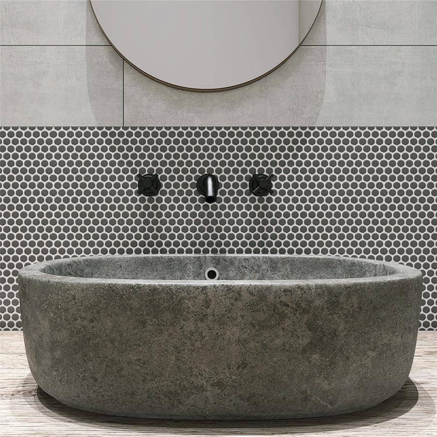 Merola Tile Gotham Penny Round Black 9.75" x 11.5" Unglazed Porcelain Mosaic Tile
