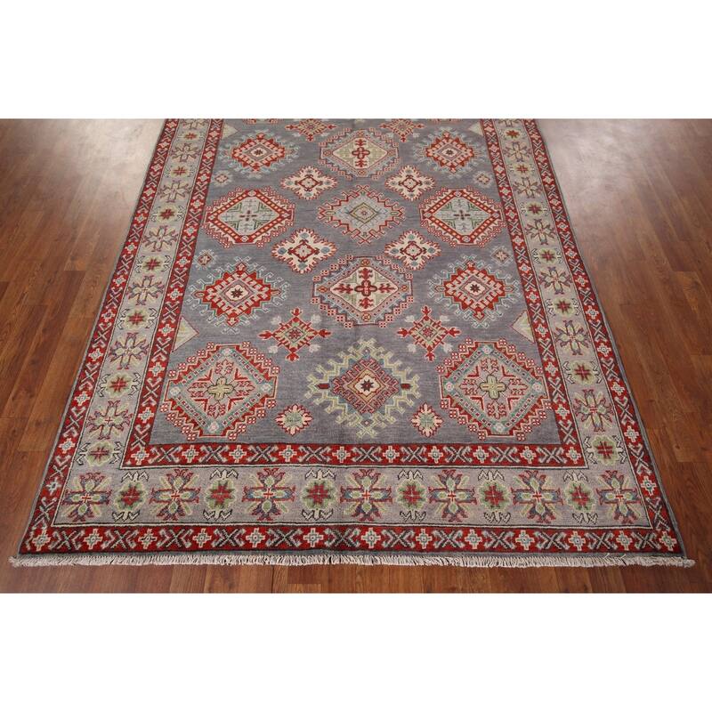 Traditional Gray Kazak Oriental Area Rug Handmade Wool Carpet - 5'8" x 8'0"