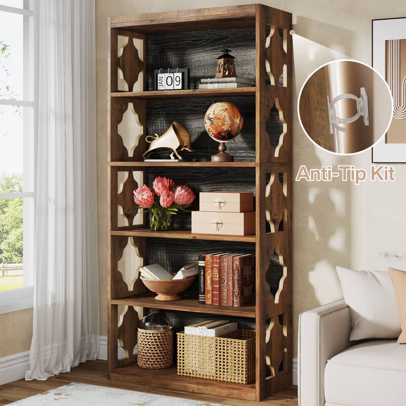 6-Tier Bookcase, 70-Inch Tall Freestanding Bookshelf with Hollow Patterns