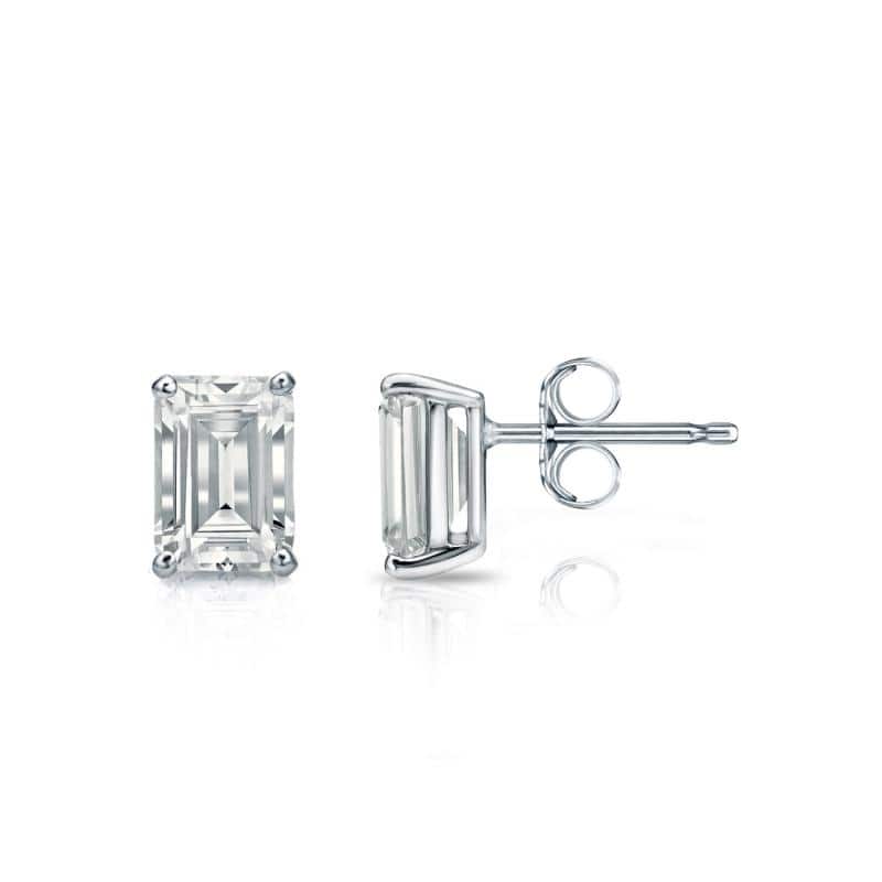 Auriya 14k Gold Lab Grown Emerald Diamond Stud Earrings 0.50 to 5.00 ct. tw. 4-Prong Basket Push-Back (F-G VS) - White - 1.00 ct. tw.