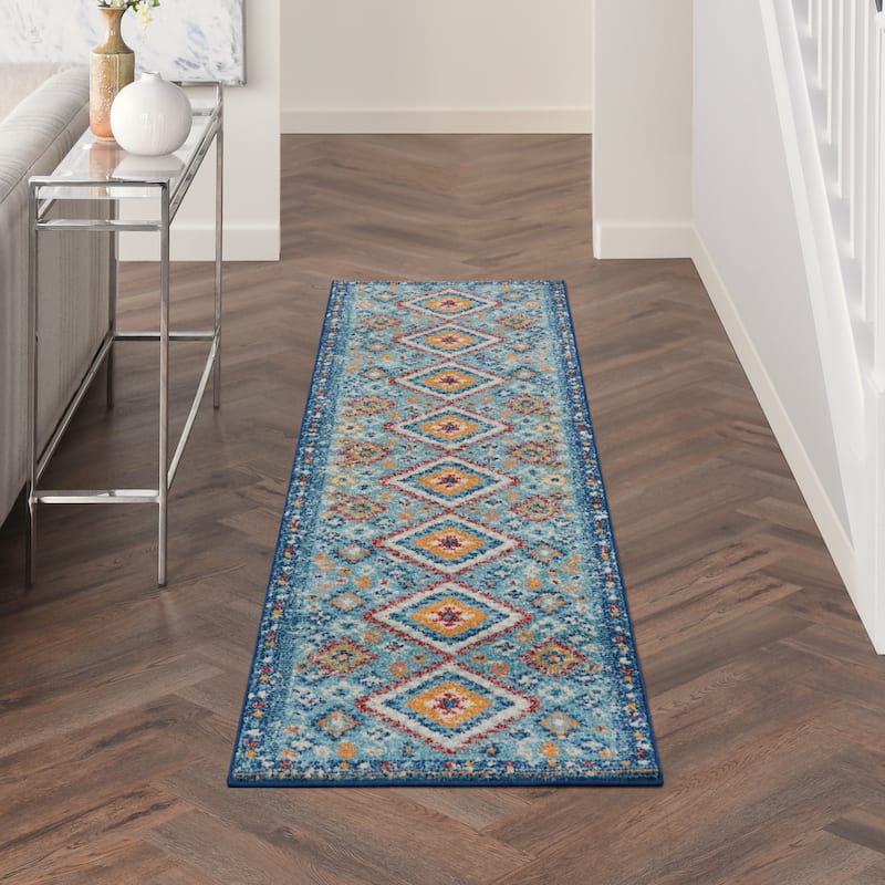 Nourison Passion Modern Boho Tribal Area Rug - 2' 2" x 7' 6" - Blue/Multicolor