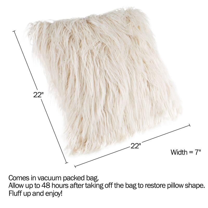 22-Inch Plush Pillow – Luxury Square Floor Pillow Insert and Shag Glam Cover Set by Hastings Home