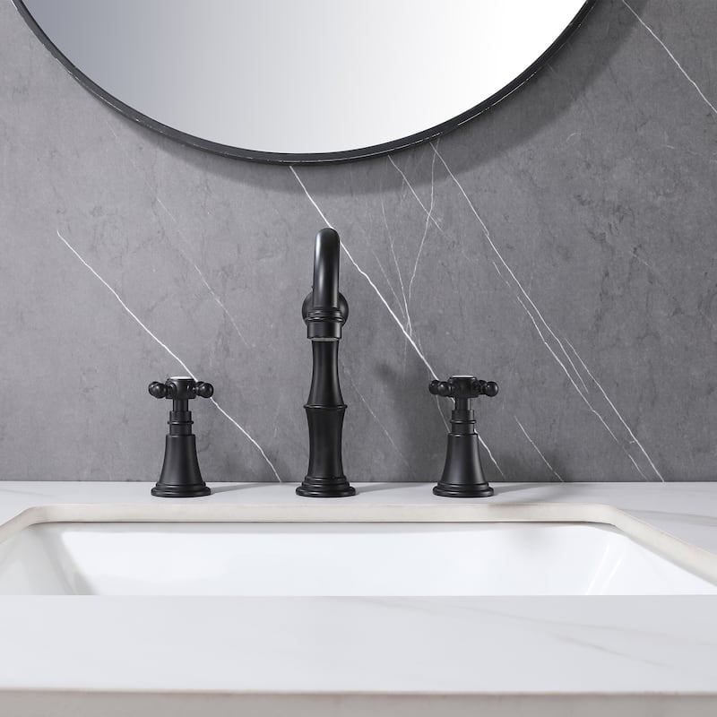 7.9"H Solid Brass Widespread 2-Handle Bathroom Sink Faucet
