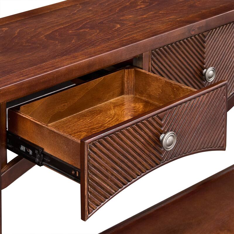 52 Inch Fluted Wood Console Table with 3 Drawers and Solid Wood Legs for Living Room Entryway Decor