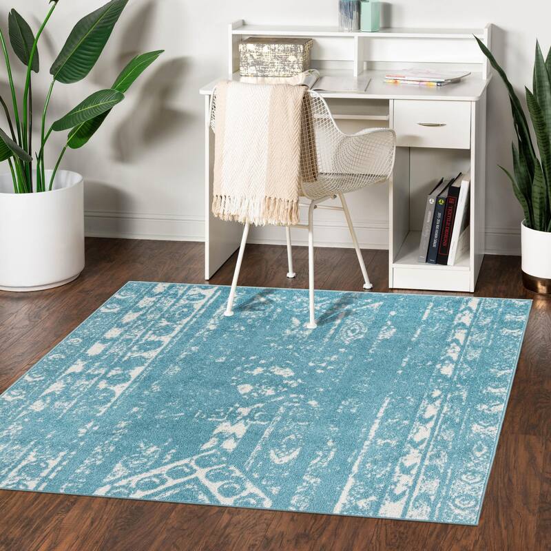 Contemporary Sling Collection Area Rug - 7' Square - Light Blue