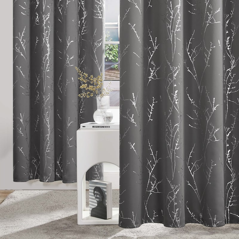 Deconovo Blackout Silver Tree Twigs Curtains(2 Panel)