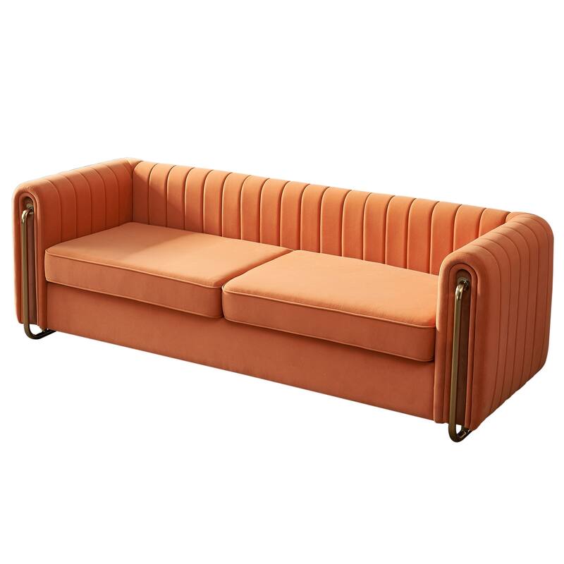 84.25''W Orange Velvet Sofa for Living Room